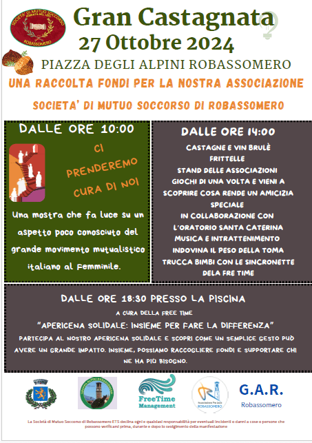 Raccolta fondi associazione Gran Castagnata 2024, 27 Ottobre 2024. Piazza degli Alpini Robassomero, Una Raccolta fondi per la nostra associazione.